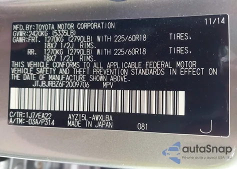 2015 Lexus Nx 300H from USA, damaged, VIN JTJBJRBZ6F2009706